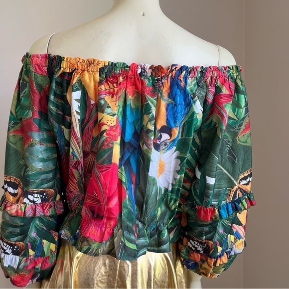 Nwt Rachel Zoe Women’s Tropical Butterfly 1/4 Sleeve Off shoulder Cropped Top L - Picture 3 of 16